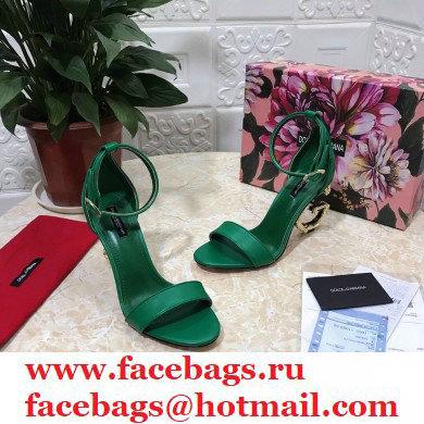 Dolce  &  Gabbana Heel 10.5cm Leather Sandals Green with Baroque D & G Heel 2021